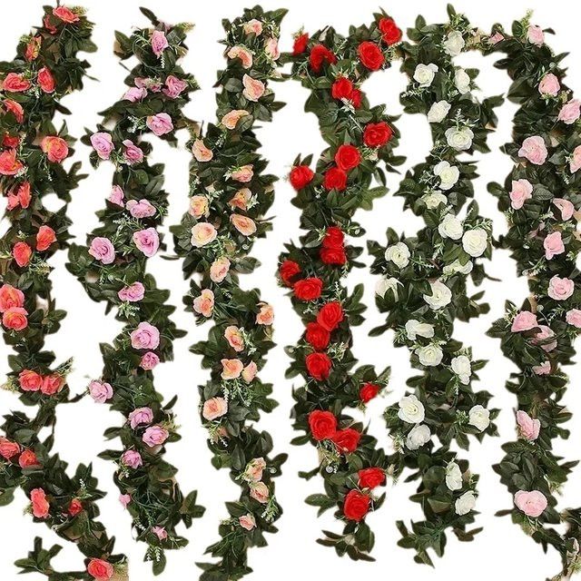 ZQCY Künstliche Rosen-Rebe aus Seide und Rattan als hängende Girlande in Multicolor für Hochzeit und Valentinstag - Bild 1