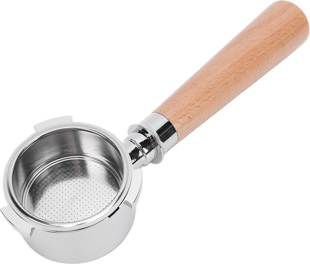 Bodenloser 3-Ohren Siebträger mit Sieb und Holzgriff in Beige passend für Olympia Cremina Kaffeemaschinen von Fishine, 51mm, Edelstahl - Bild 1
