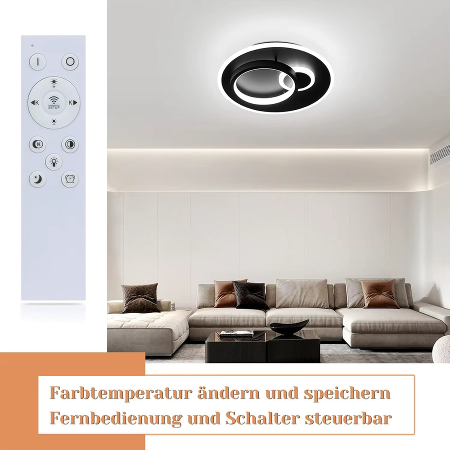 Nettlife LED Deckenlampe Modern Rund in Schwarz mit Fernbedienung und Dimmfunktion, 33W - Bild 3