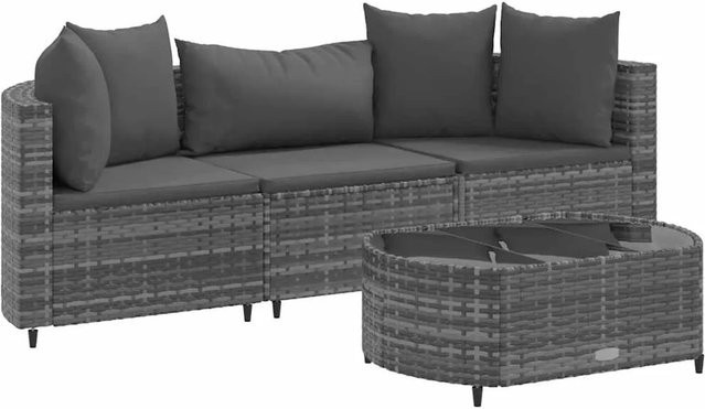vidaXL 4-tlg Garten-Sofagarnitur in Grau aus Poly-Rattan mit Kissen und Couchtisch - Bild 1