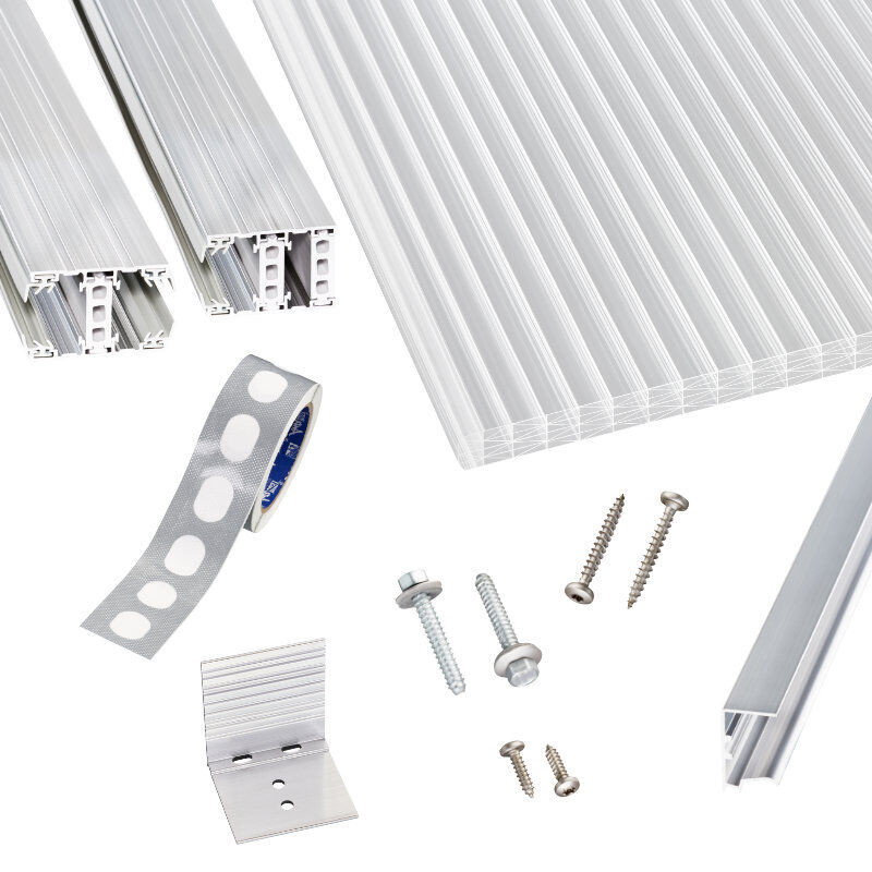 Scobalit Terrassendach-Set mit Polycarbonat Stegplatten und Thermo Alu Verlegeprofil in Weiß-Transparent, 25 mm - Bild 1