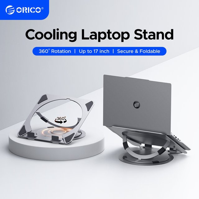 ORICO Laptop-Ständer für Schreibtisch, verstellbarer und 360 Grad drehbarer ergonomischer Notebook-Halter mit RGB-Beleuchtung für Laptops bis 17 Zoll, Silber/Grau - Bild 1
