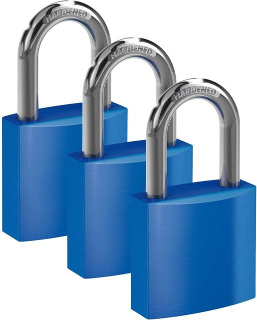 BASI Vorhangschloss Set 3x VHS 619 Blau mit Aluminiumgehäuse und 2 Schlüsseln pro Schloss verschiedenschließend und gravurfähig - Bild 1
