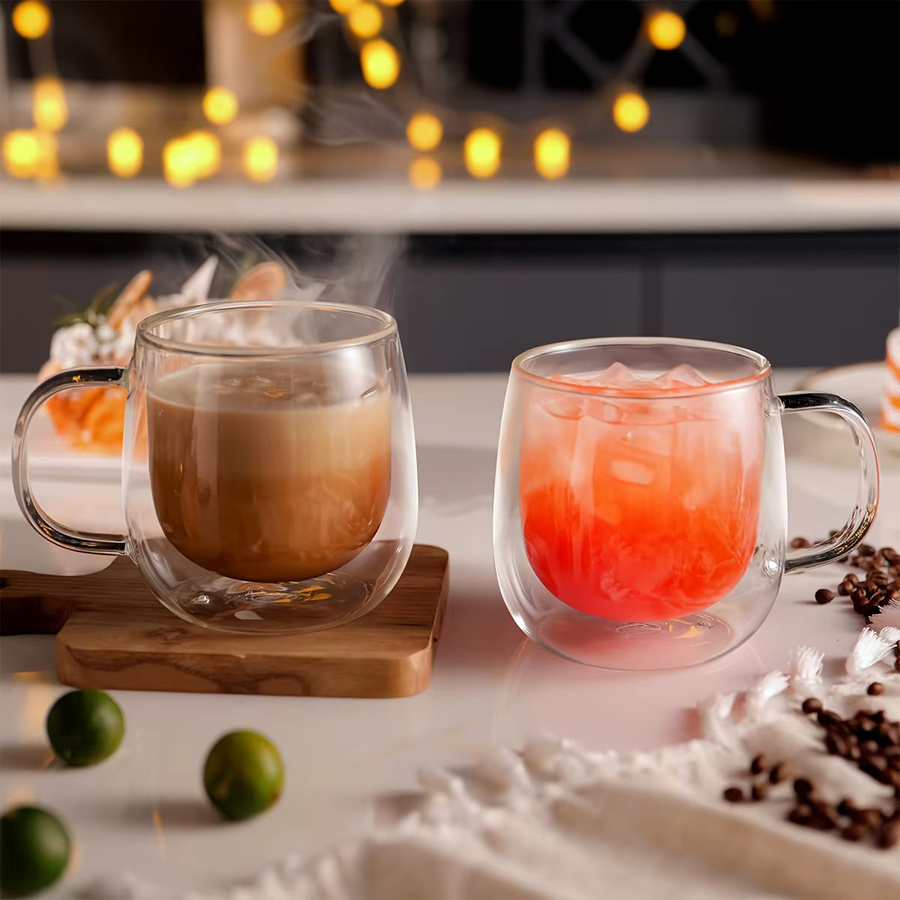Leeseph 2er-Pack doppelwandige Kaffeetassen aus Glas mit Griff, transparent - Bild 5