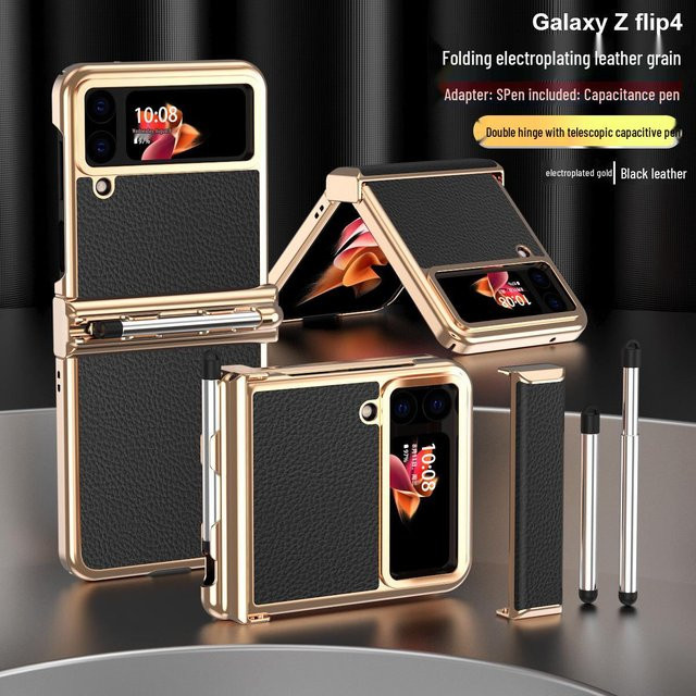 Samsung Lederetui in Schwarz mit S Pen-Halter für Samsung Galaxy Z Flip3, Z Flip4 und Z Flip5 - Bild 1