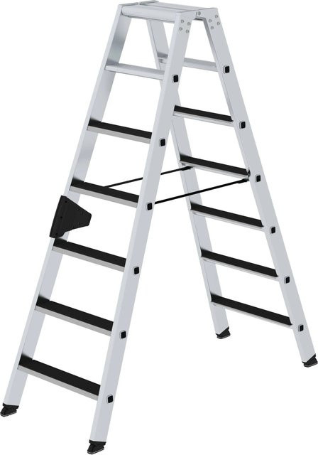 PROREGAL Stufen-Stehleiter beidseitig begehbar mit Clip-Step in Silber, 2 x 7 Stufen - Bild 1