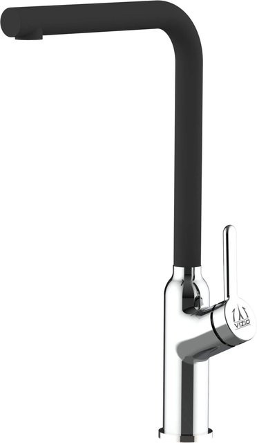VIZIO Küchenarmatur Einhebelmischer mit 360 Grad schwenkbarem Auslauf in Schwarz Granit und Chrom - Bild 1