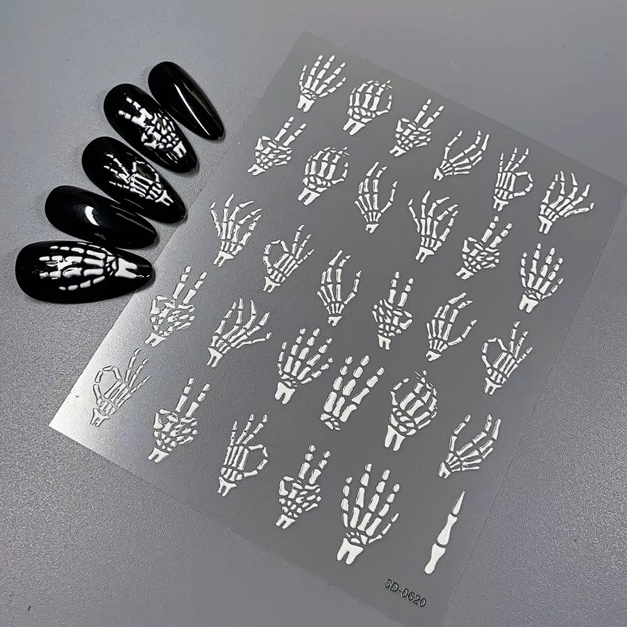 HotPress Nagelaufkleber, Fledermaus und Totenkopf, Schwarz, Weiß, Unisex - Bild 2