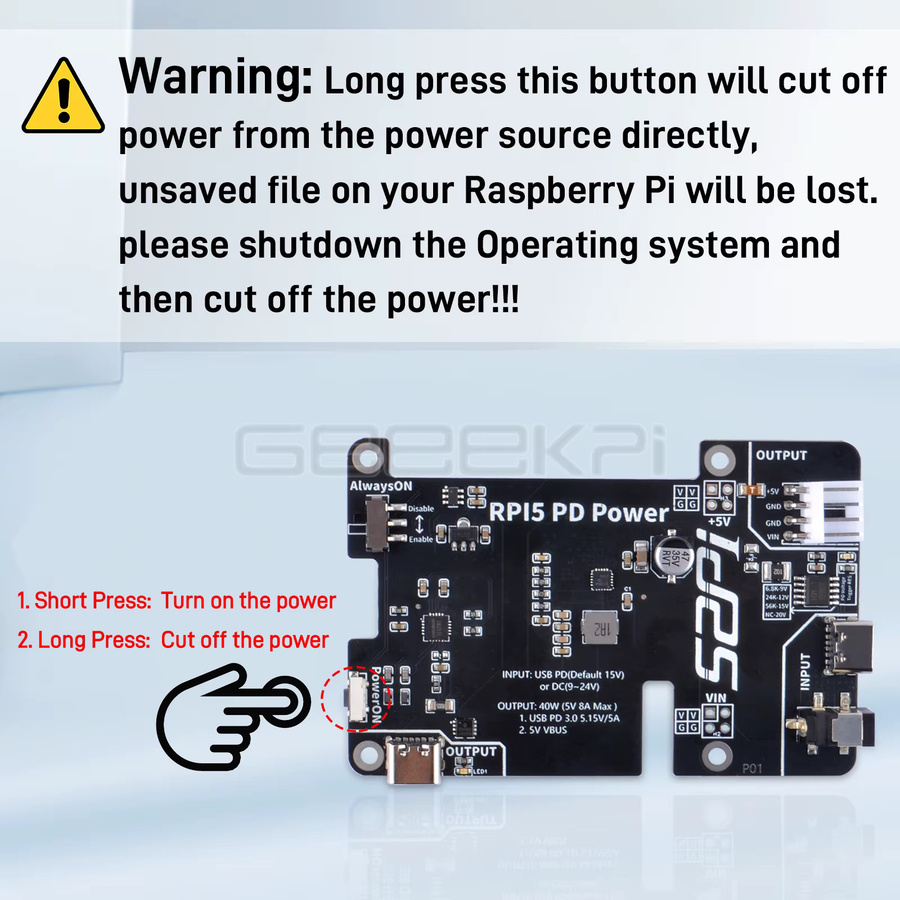 Geeekpi Raspberry Pi 5 PD Power Expansion Board mit Always-On-Schalter in Schwarz - Bild 6