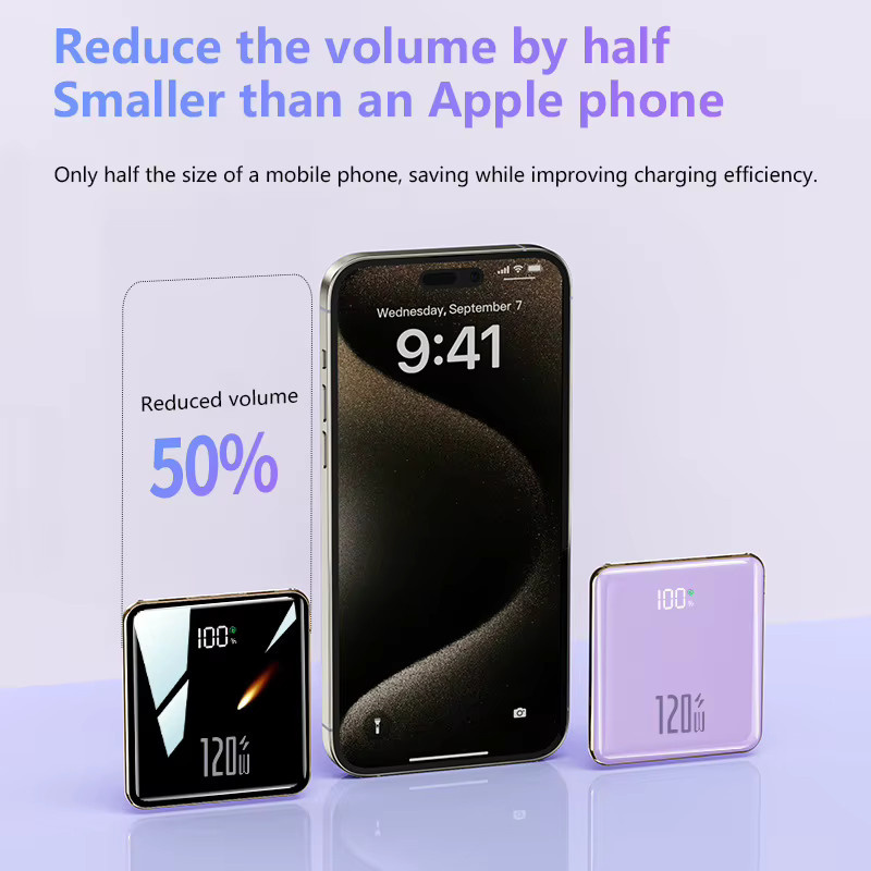 VIVO Mini-Powerbank mit 50000mAh Kapazität und 120W Superschnellladefunktion, Blau, mit eingebauten 4 Kabeln für iPhone und Samsung - Bild 3