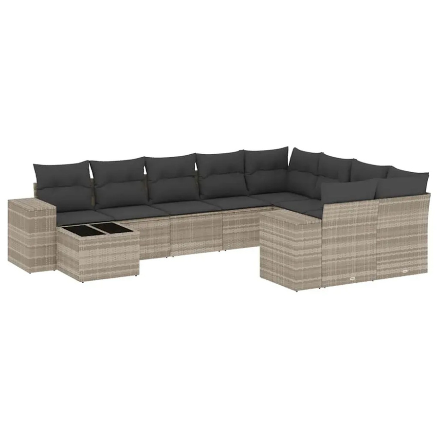 vidaXL 10-tlg. Garten-Sofagarnitur in L-Form aus Polyrattan mit Kissen in Hellgrau - Bild 2