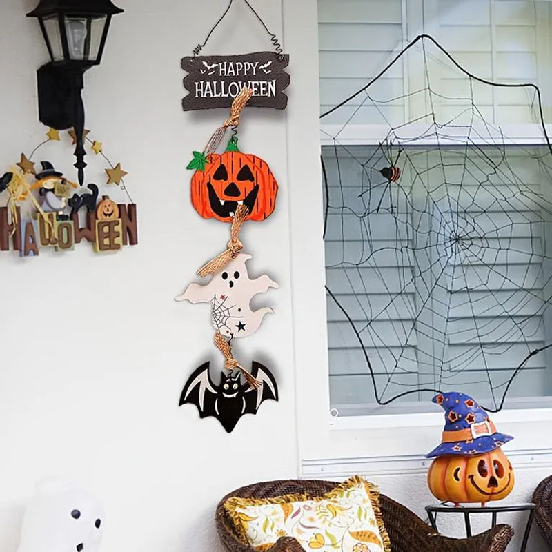 SZ-Damai Halloween Türanhänger aus Holz mit Kürbis und Geist als kreative hängende Dekoration in Mehrfarbig - Bild 2