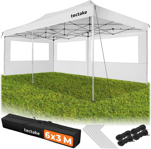 tectake Aluminium Faltpavillon Viola Weiß mit 3 Seitenteilen und Fenstern, B/T/H: 600 x 300 x 316 cm, wasserdicht und höhenverstellbar - Bild 1