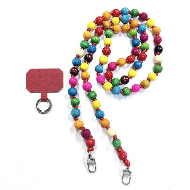 Handy Lanyard Strap mit bunten Holzperlen als Kette und Aufhänger für dein Handy oder deine Tasche, Multicolor - Bild 1