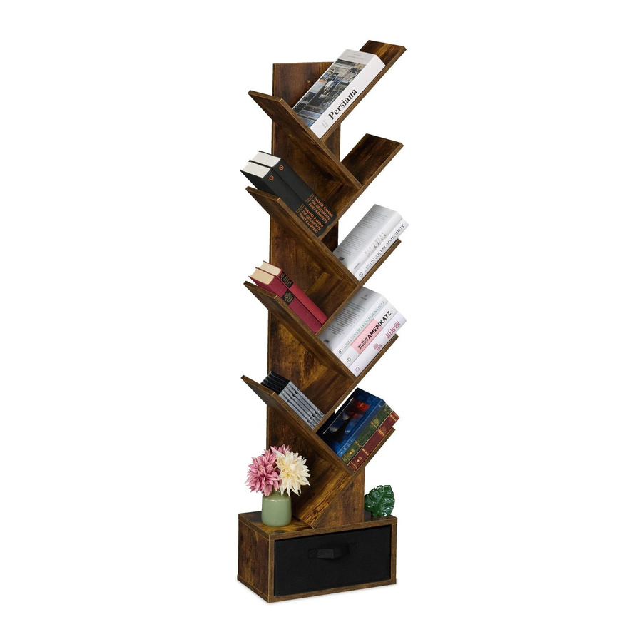Relaxdays Bücherregal aus Spanplatte mit Schublade, Schwarz, H x B x T: 146 x 38 x 22 cm - Bild 2
