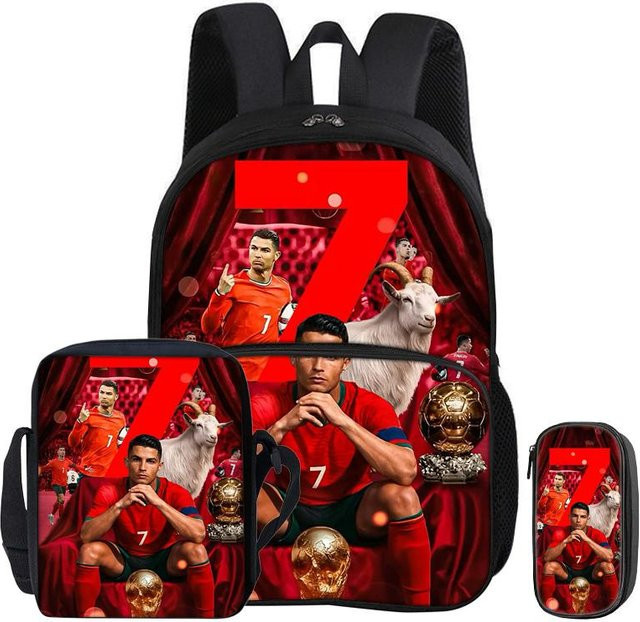 Fancy Style Studio Ronaldo 3-teiliges Schulset mit Rucksack, Umhängetasche und Federmäppchen in Rot - Bild 1