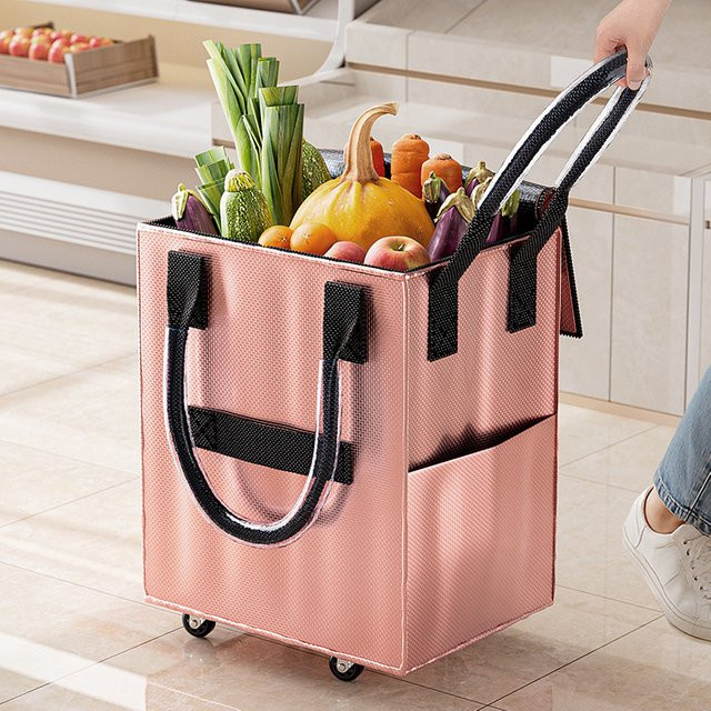 Faltbarer ZJMZYM Einkaufswagen mit großer Kapazität und wasserdichter Tasche, 4 Räder, in Grün oder Pink - Bild 1
