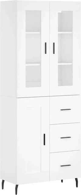 vidaXL Highboard Weiß mit Glastüren aus Holzwerkstoff und Metall, B/T/H: 69,5 x 34 x 180 cm - Bild 1