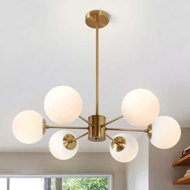 Mckalen 6-flammiger Globe Sputnik Kronleuchter in Gold im Mid-Century-Stil - Bild 1