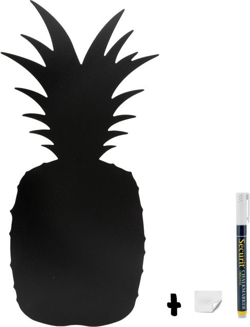 Securit Wandtafel Ananas Silhouette in Schwarz inklusive Kreidestift und Klettset zur Wandbefestigung B: 23 cm, H: 49 cm - Bild 1