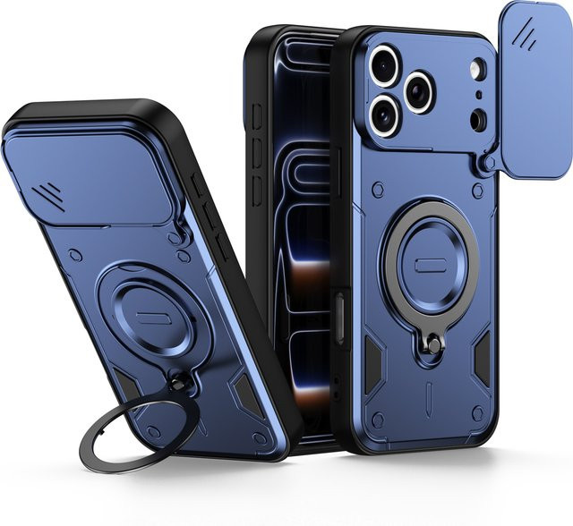 KELAPA 360 Grad drehbare magnetische Handyhülle für iPhone 17 Pro Max, iPhone 17 Pro und iPhone 16 mit Schiebe-Kameraschutz, Ständer und stoßfester Rückabdeckung in Rot oder Blau - Bild 1
