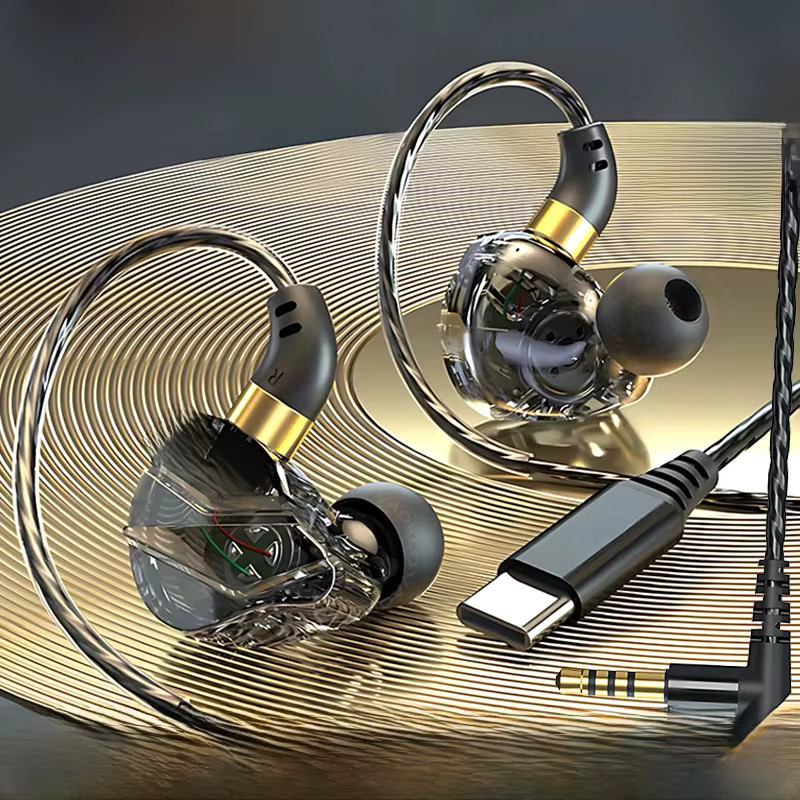 VAORLO In-Ear Kopfhörer mit 9D Surround Sound und Mikrofon, Transparent, 3,5 mm Klinke oder USB-C Anschluss für Samsung Android und iPhone - Bild 1