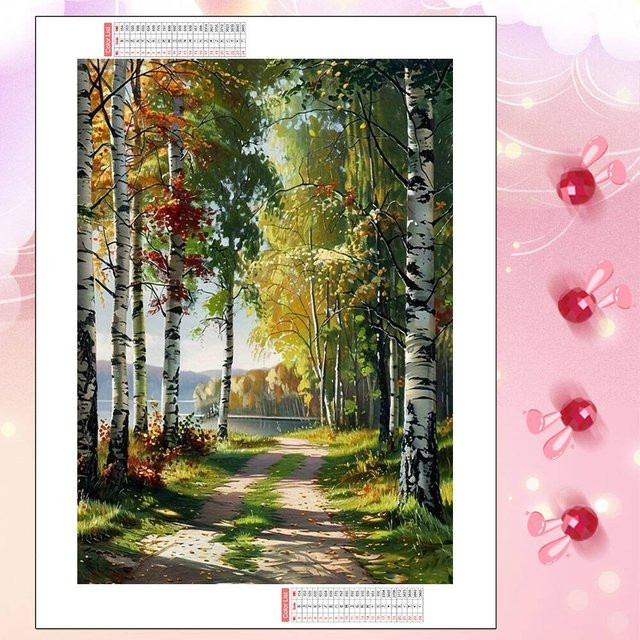 HUACAN DIY Diamant-Mosaik-Kunst Landschaft mit Baum und Weg, Rundes Wandbild in Mehrfarbig, B/H: 30 x 30 cm - Bild 1