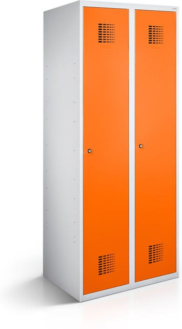 rotstahl Kleiderspind mit 2 Türen in Orange und lichtgrauem Korpus, B/T/H: 80 x 50 x 180 cm - Bild 1
