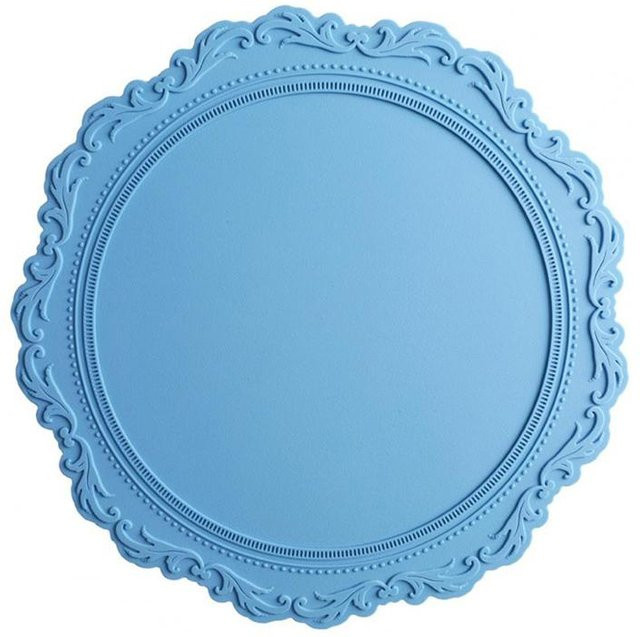 SEEQS Silikon-Tischset rund mit floralem Blumenmotiv in Blau, Durchmesser: 34 cm - Bild 1