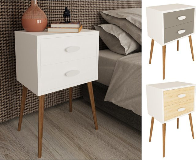 VCM Nachtschrank Singol XXL Beistelltisch mit Schubladen in Weiß, H x B x T: 70 x 45 x 30 cm - Bild 1