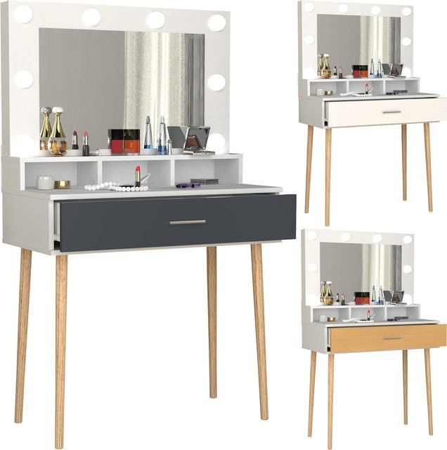 VCM Frisiertisch Lindas mit Spiegel und Schublade in Holzstruktur-Nachbildung, H x B x T: 133 x 80 x 40 cm - Bild 1