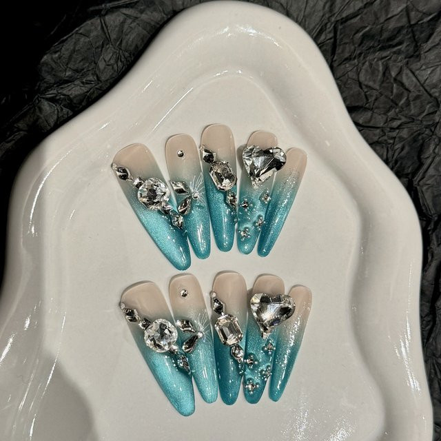 YADORNOS Künstliche Nägel, blaues Katzenauge, Glänzend, Unisex - Bild 1