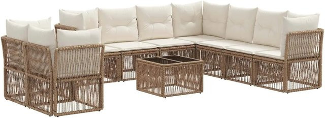 vidaXL Gartensofa-Set 10-teilig in Beige aus Poly-Rattan mit Polsterung und Tisch im L-Shape Design - Bild 1