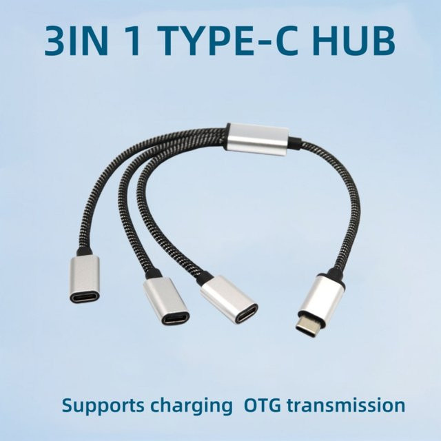 Maerknon 3-in-1 USB C Hub Splitter Connector Typ C auf USB Typ C Adapter in Silber für MacBook Air Pro Samsung Xiaomi Datenübertragung OTG Konverter - Bild 1