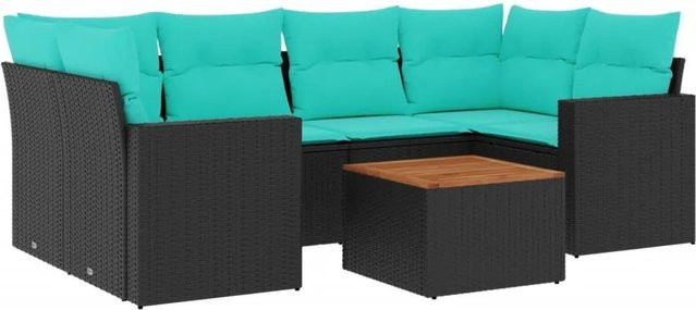 vidaXL 7-teilige Garten-Sofagarnitur aus Polyrattan in Schwarz mit Kissen und Couchtisch im L-Shape Design - Bild 1