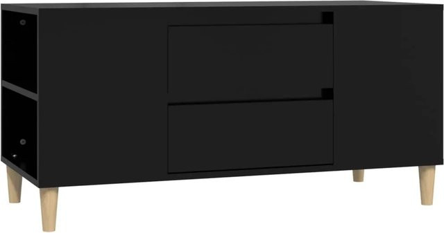 vidaXL TV-Schrank in Schwarz im skandinavischen Stil aus Holzwerkstoff und Eukalyptus, B/T/H: 102 x 44,5 x 50 cm - Bild 1