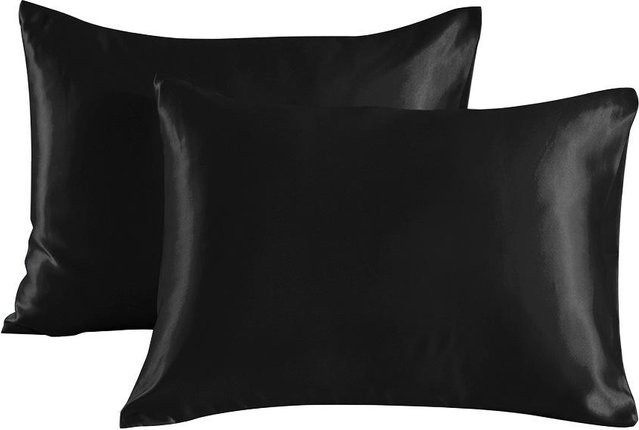 Cozy Up Home Seiden-Kissenbezug aus Satin für Haar und Haut, 2er-Set, Schwarz, B: 51 cm, L: 66 cm - Bild 1