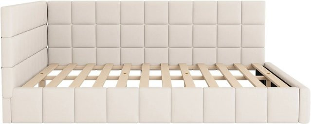 KOMHTOM Polsterbett Schlafsofa in Beige mit Samtbezug und Lattenrost im Mid-Century-Modern Stil, B/T/H: 160 x 200 cm - Bild 1