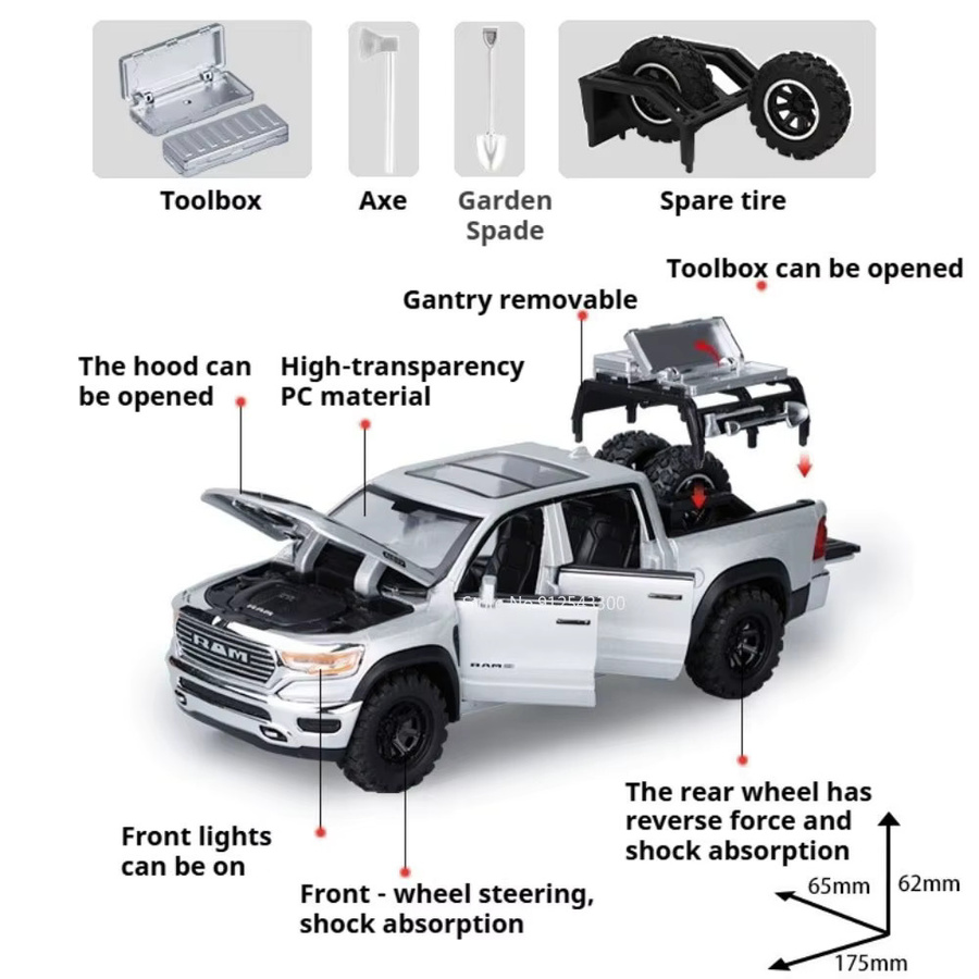 RMZ city Ram Mammoth 6X6 Auto-Modell, 1:32 Maßstab, mit Licht und Sound - Bild 2