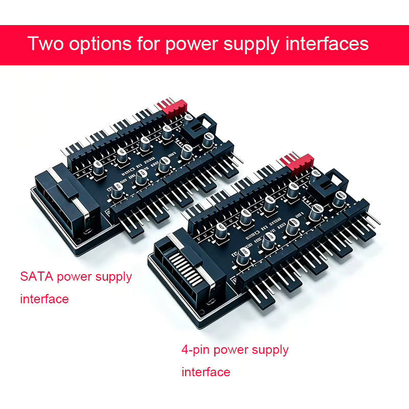 OUYUANSU 10 Port PC Gehäuse Lüfter Hub PWM Controller mit SATA Power und 4-Pin Splitter in Schwarz - Bild 2