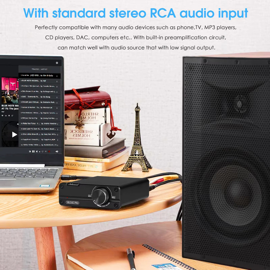 Nob sound NS-04G Pro Mini Digitaler HiFi Stereo Verstärker, 2,0 Kanal Klasse D Audio Amp, 100W + 100W, Schwarz - Bild 4