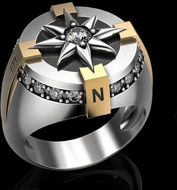 GDMN jewelry Herrenring, Wikinger Kompass, Zirkon, silber/gold - Bild 1