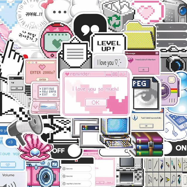 GOGOTU Cartoon Netzwerk Pixel Stil Retro Elektronische Aufkleber, 52-teiliges Set - Bild 1