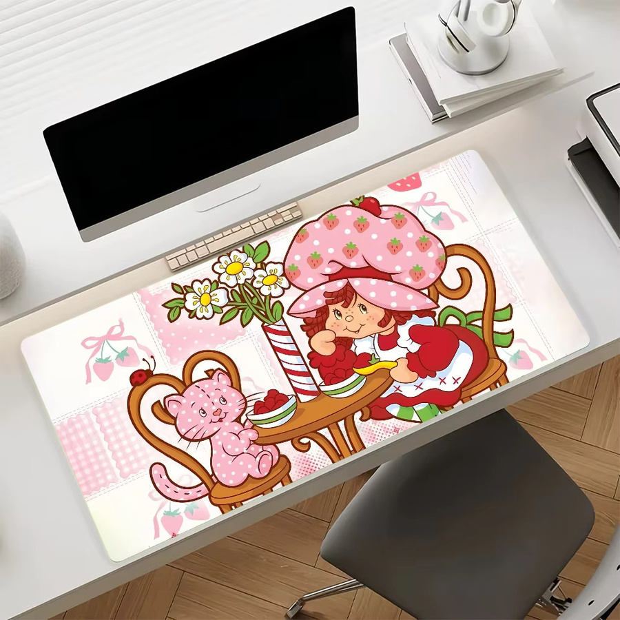 S-Strawberry Cute S-Shortcake-S Mauspad in Multicolour, große rutschfeste und wasserdichte Gaming-Matte mit genähtem Rand für Tastatur und Maus - Bild 3