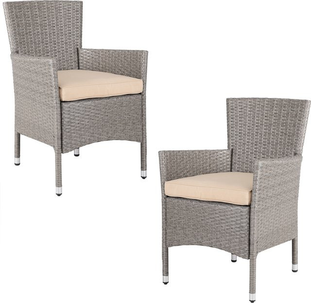 CASARIA Polyrattan Gartenstuhl 2er-Set in Creme/Beige mit Polstern und stapelbar - Bild 1