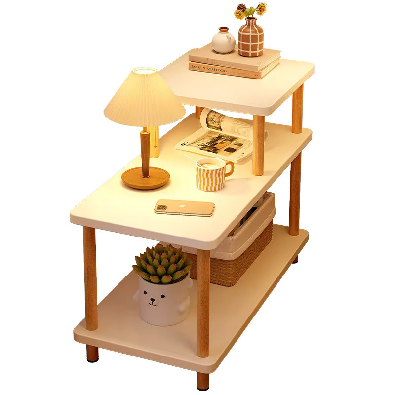 Moderner Nachttisch MOYU in Weiß mit Holzbeinen und offenen Regalen, B/T/H: 60 x 30 x 73 cm - Bild 2
