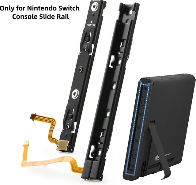 Rechte und linke Gleitschiene mit Flexkabel-Fixierung für Nintendo Switch 1 Konsole in Schwarz als Original-Reparaturteil-Zubehör - Bild 1