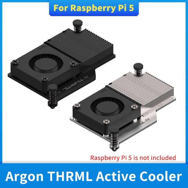 Argon Thrml Aktivkühler für Raspberry Pi 5 mit PWM-Lüfter und Aluminium-Lamellen in Schwarz und Silber - Bild 1