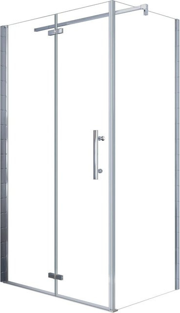 AICA Duschkabine Ecklösung mit Falttür und Seitenwand aus klarem 6mm ESG Glas, Farbe: Transparent/Silber, B: 100 cm, H: 195 cm, Seitenwand B: 90 cm, H: 195 cm - Bild 1