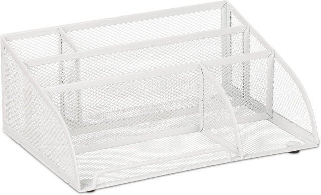 Relaxdays Schreibtischorganizer aus Stahl mit 5 Fächern in Weiß im Mesh-Design B/T/H: 25,5 x 17,0 x 10,5 cm - Bild 1